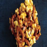 Chewy Caramel Popcorn and Pretzel Bars image