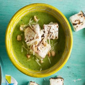 Courgette soup with parmesan and burnt chilli marshmallow image