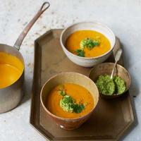 Curried carrot soup with cashew & coriander salsa image
