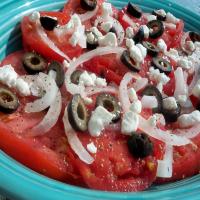 Tomato, Goat Cheese and Black Olive Salad image