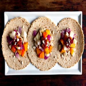Tacos With Roasted Vegetables and Chickpeas in Chipotle Ranchera Salsa_image