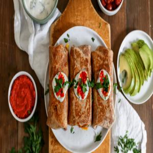 Shakshuka Burrito With Roasted Pepper Salsa and Tzatziki image
