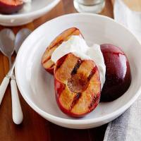 Grilled Plums with Spiced Walnut Yogurt Sauce image