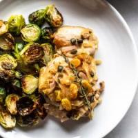 Golden Raisin Glazed Skillet Chicken with Brussels Sprouts_image