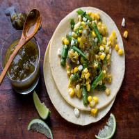 Summer Tacos with Corn, Green Beans and Tomatillo Salsa image
