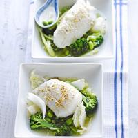 Poached fish with ginger & sesame broth image