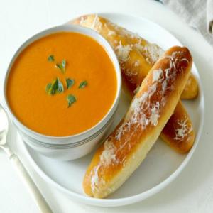 Easy Tomato Soup and Garlic Breadsticks image