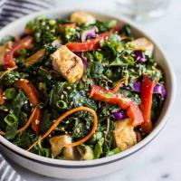 Kale Salad with Fried Tofu and Miso Ginger Dressing_image