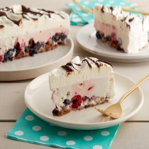 Berries and Cream Ice Cream Cake with Chocolate Chip Cookies image