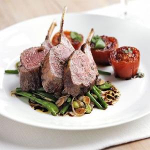 Rack of lamb with warm salad of mixed beans & slow-roast tomatoes_image