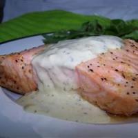 Grilled Salmon Fillets with a Lemon, Tarragon, and Garlic Sauce image