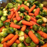 Baby Carrots And Brussels Sprouts Glazed With Brown Sugar and Pepper image