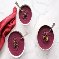 Purple Sweet Potato Soup With Salted Mushrooms image