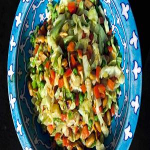Stir-Fried Cabbage with Red Peppers, Peanuts, and Peas image