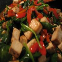 Penne With Roasted Tofu, Peppers and Spinach in Garlic Sauce image
