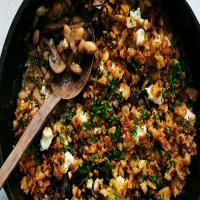 Baked Mushrooms and White Beans With Buttery Bread Crumbs image
