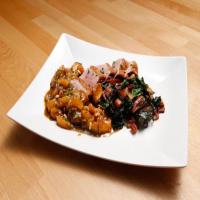 Duck Breast with Peach Chutney and Rainbow Chard with Bacon image