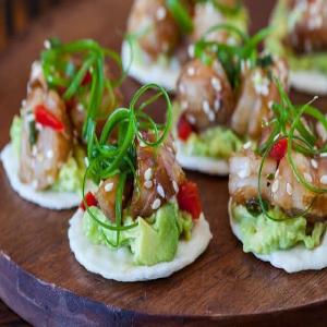 Wasabi Shrimp with Avocado on Rice Cracker • Steamy Kitchen Recipes Giveaways_image