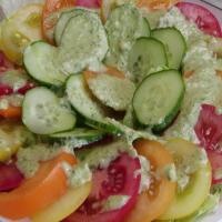 Tomato and Cucumber Salad With a Pesto Like Dressing._image