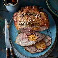 Roast lamb stuffed with apricot & mint image