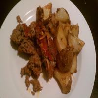 Onion-Crusted Meat Loaf With Roasted Potatoes image
