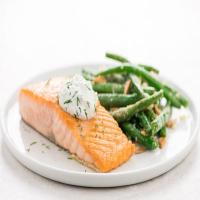 Salmon with Dill Crema and green beans amandine_image