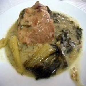 Pork with Celery in Egg and Lemon Sauce - (Hirino me Selino) Recipe image