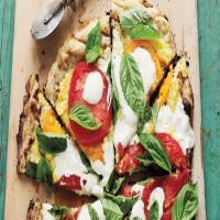 Grilled Pizza with Cheesy Corn, Fresh Tomatoes, and Basil image