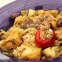 Spicy Mediterranean Chicken with Sausage-Stuffed Cherry Peppers image