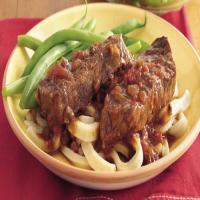 Slow-Cooker Salsa Swiss Steak with Noodles image