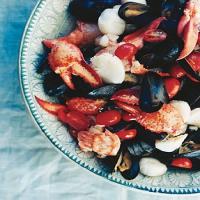 Lobster, Scallops, and Mussels with Tomato Garlic Vinaigrette image