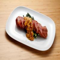 Prosciutto-Wrapped Pork Tenderloin, Peach Chutney and Asparagus_image
