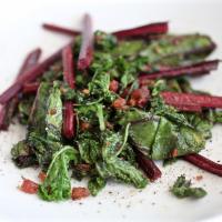 Beet Greens and Kale Sauteed with Bacon and Garlic image