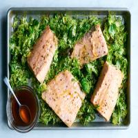 Roasted Salmon and Brussels Sprouts With Citrus-Soy Sauce image