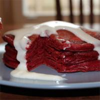 Red Velvet Pancakes with Cream Cheese Glaze image