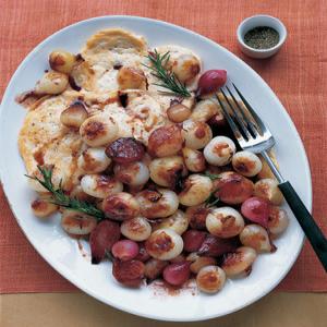 Sweet-and-Sour Mixed Onions with Broiled Chicken Paillards image