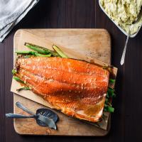 Cedar Planked Salmon With Maple Glaze and Mustard Mashed Potatoes image