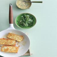 Panfried Tofu with Romano-Bean and Herb Salad image