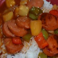Sweet and Sour Smoked Sausage over Rice_image