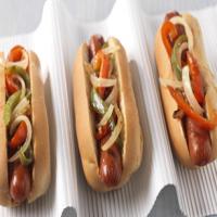 Grilled Beef Franks with Sweet Peppers & Onions_image