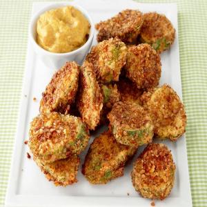 Pretzel-Crusted Pickle Chips with Mustard Sauce_image
