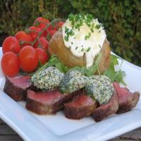 Sacré Boeuf Sirloin Steak Topped With Mustard Herb Butter image