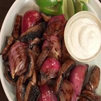 Grilled Onions and Mushrooms with Limed Sour Cream_image