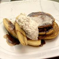 Pumpkin Pancakes with Root Beer Syrup, Caramelized Bananas, and Cinnamon Whipped Cream_image