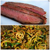 Balsamic Marinated London Broil Steak with Pan-Fried Zucchini Noodles_image