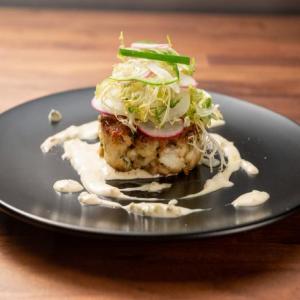 Crab Cakes with Dijonnaise and Frisee, Fennel and Radish Salad image
