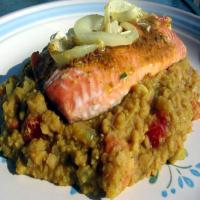 Golden Salmon on a Bed of Lentils_image