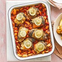 Lemon & herb chicken traybake with butter beans & potato wedges image