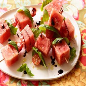 Tomato, Watermelon, and Basil Skewers_image
