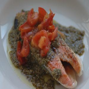 Herb-Crusted Sautéed Salmon Fillets With Pistou_image